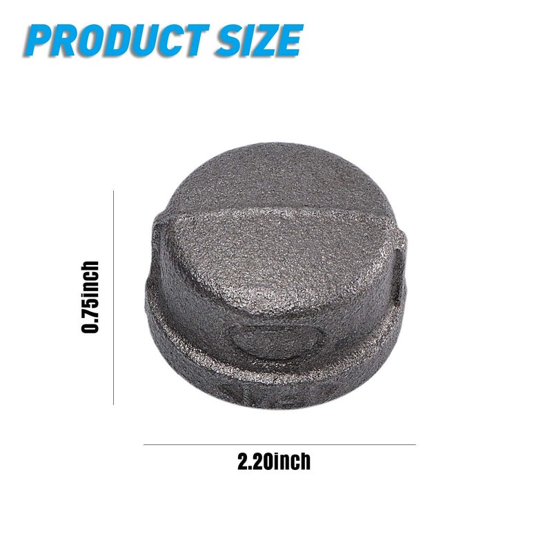 Home TZH 1" Pipe Fitting Cap, Home TZH 20 Pack 1" Malleable Iron Cast Gray Pipe Caps for Steam-Punk Vintage Shelf Bracket DIY Plumbing Pipe Decor Furniture (20, 1") - Image 2